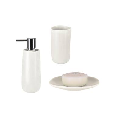 3-Piece Countertop Accessories Set Spirella Sina White Stoneware