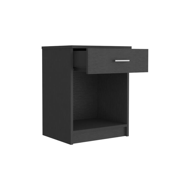 Modern Nightstand with Drawer and Shelf, Light Gray Finish, Durable Manufactured Wood, 21.73" Tall