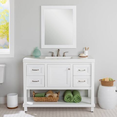 Spring Mill Cabinets 49" Radburn Bathroom Vanity With Cabinet, 4 Drawers, Open Shelf, and White Sink Top