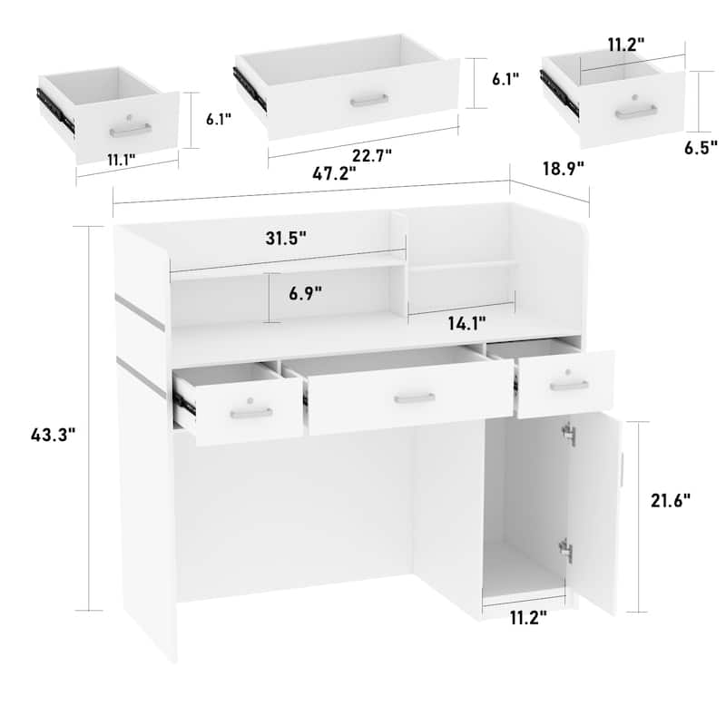 Kerrogee 47.2"L Reception Counter Desk with Lockable Drawers Table