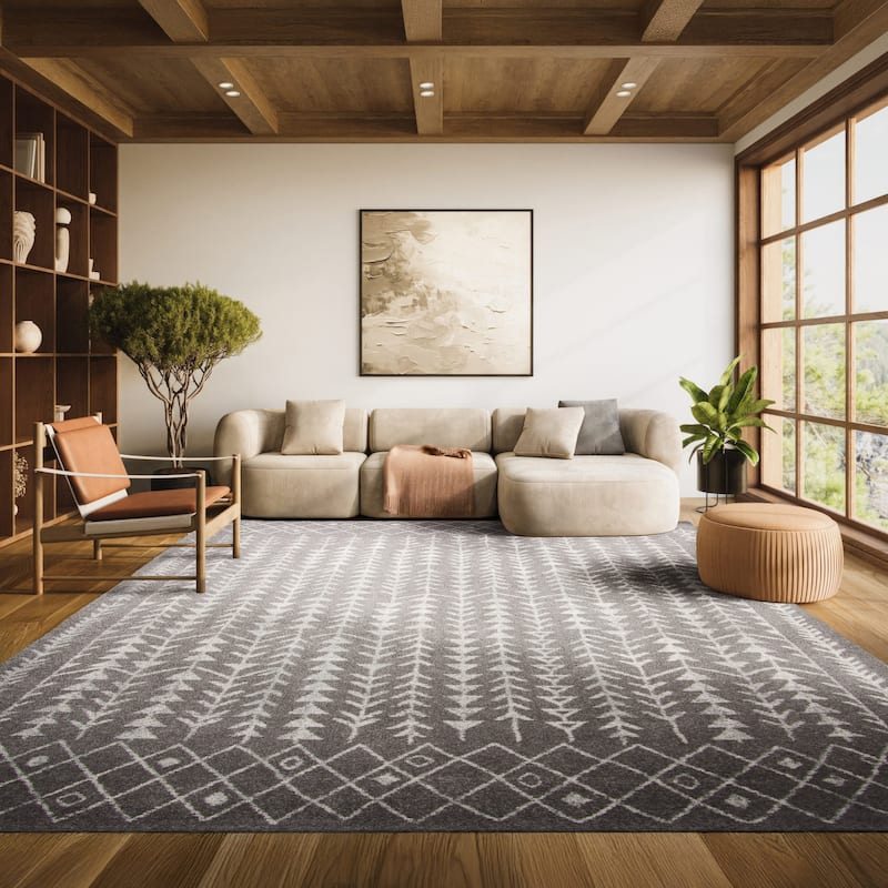 SAFAVIEH Tulum Adda Moroccan Boho Rug - 10' x 13' - Dark Grey/Ivory