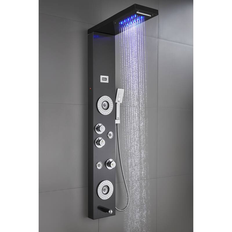 52 in. LED Shower Panel Tower System and Tub Spout in Brushed Black