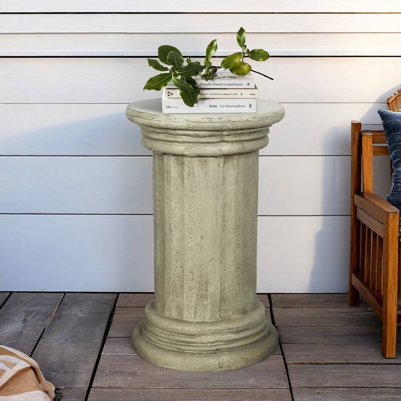 Classic Pedestal Side Table for Indoor and Outdoor - 20" H Faux Stone Resin Column for Living Room or Bedroom