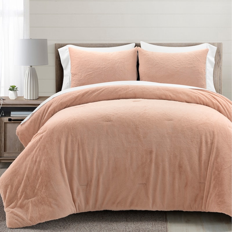 Lush Decor Modern Solid Ultra Soft Faux Fur Light Weight All Season Comforter Set - Blush - Queen