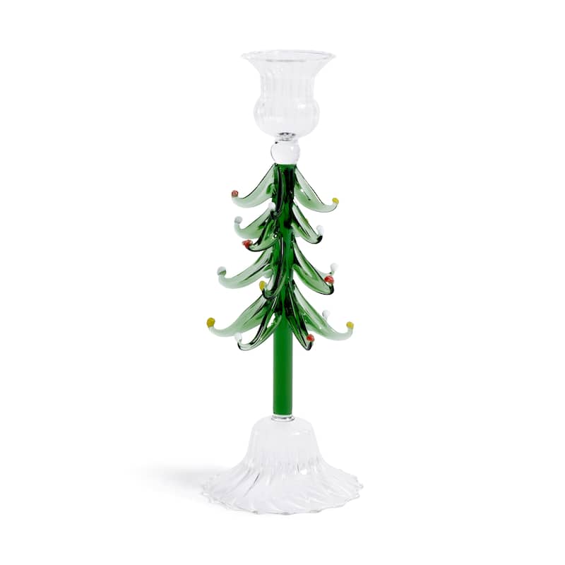 Holiday 9.25" Tall Tree Taper Candle Holders, Set of 4 - Clear & Green