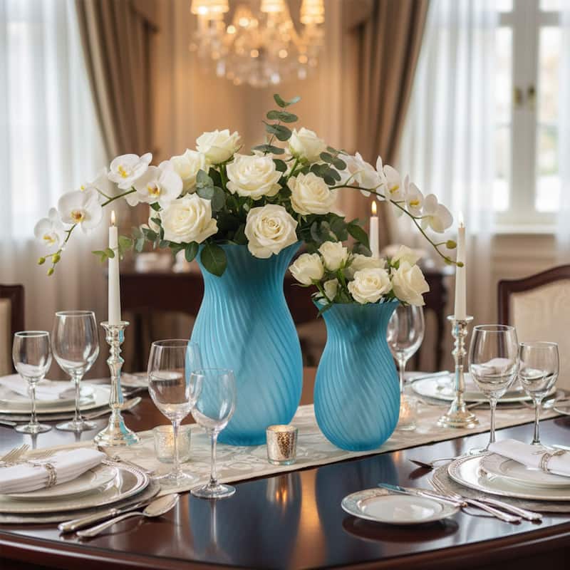 Aria Home Fluorine Frosted Tulip Glass Vase Set of 2 Table Décor