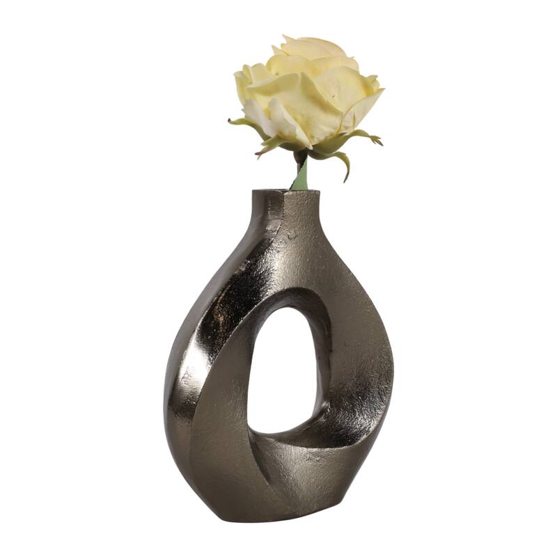 Artistic Metal Swirl Vase with Cut Out Center - Sculptural Flower Vase