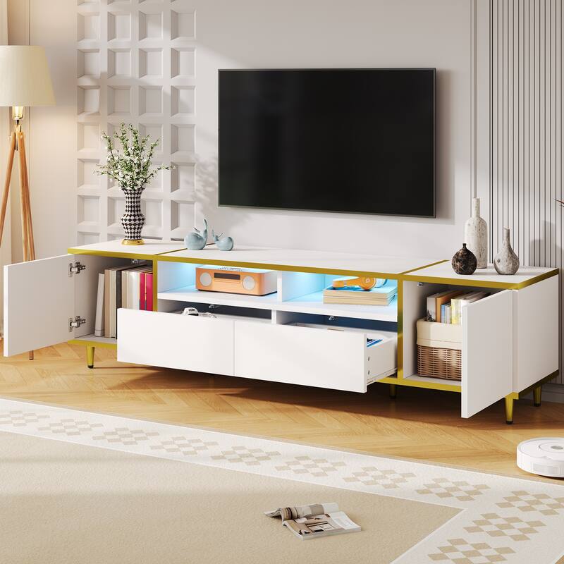 70.9'' Modern TV Stand for TVs up to 80 Inches, Entertainment Center with 2 Shelves, TV Storage Cabinet with 2 Drawers