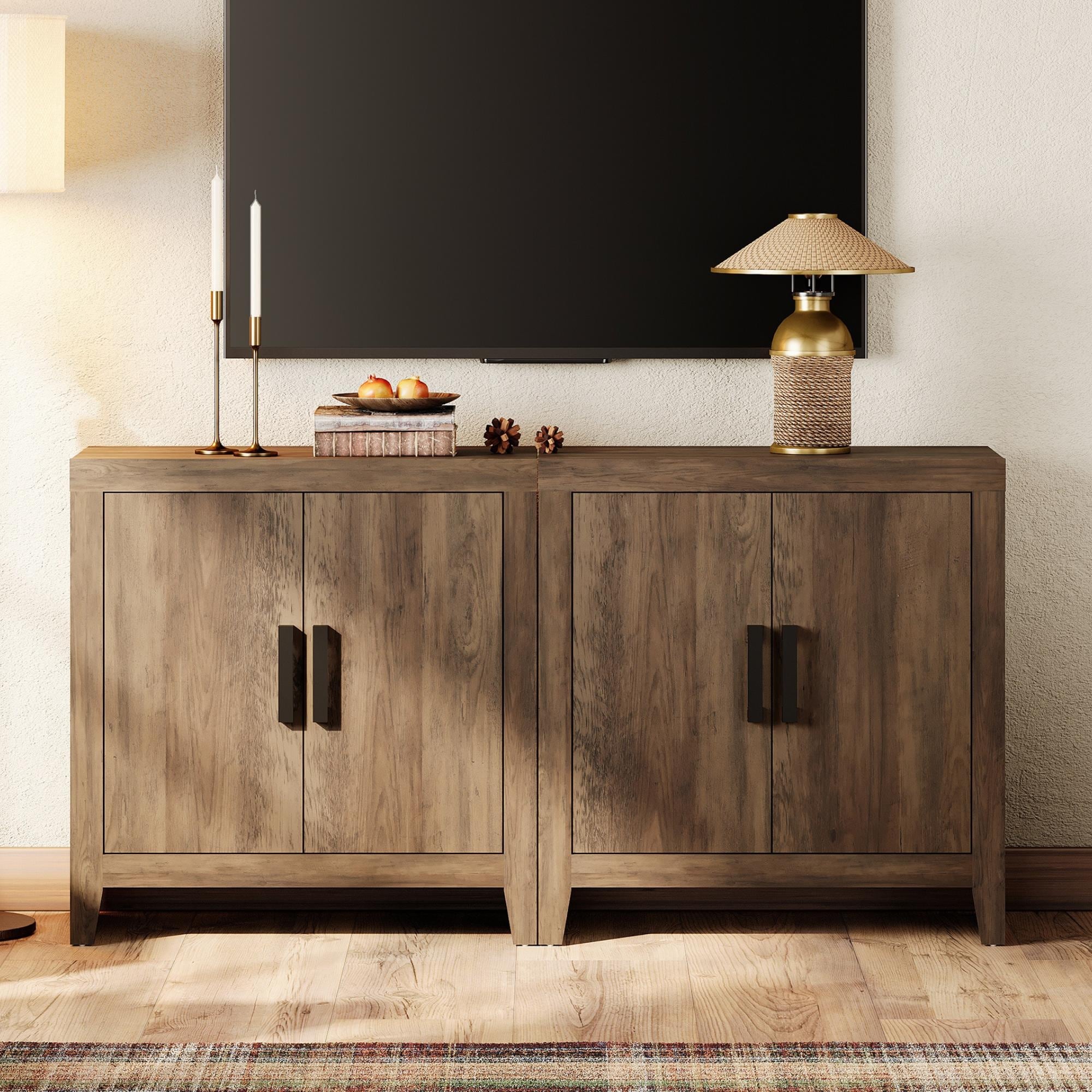 WAMPAT Modern Farmhouse Entertainment Center with Storage Door & Adjustable Shelf