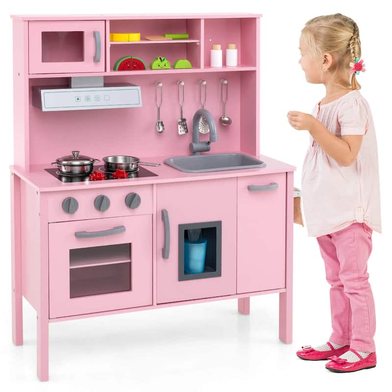 Costway Kids Kitchen Playset Wooden Pretend Play Chef Toy with - See Details