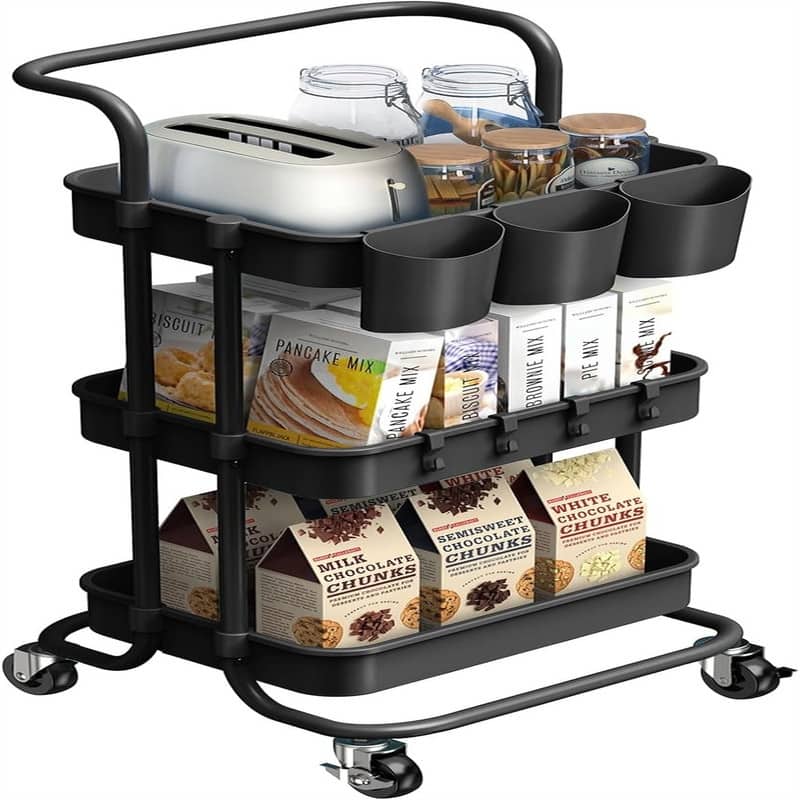 3 Tier Rolling Utility Cart Storage Shelves Multifunction Storage Trolley Service Cart - 16.9"D x 14.2"W x 34"H