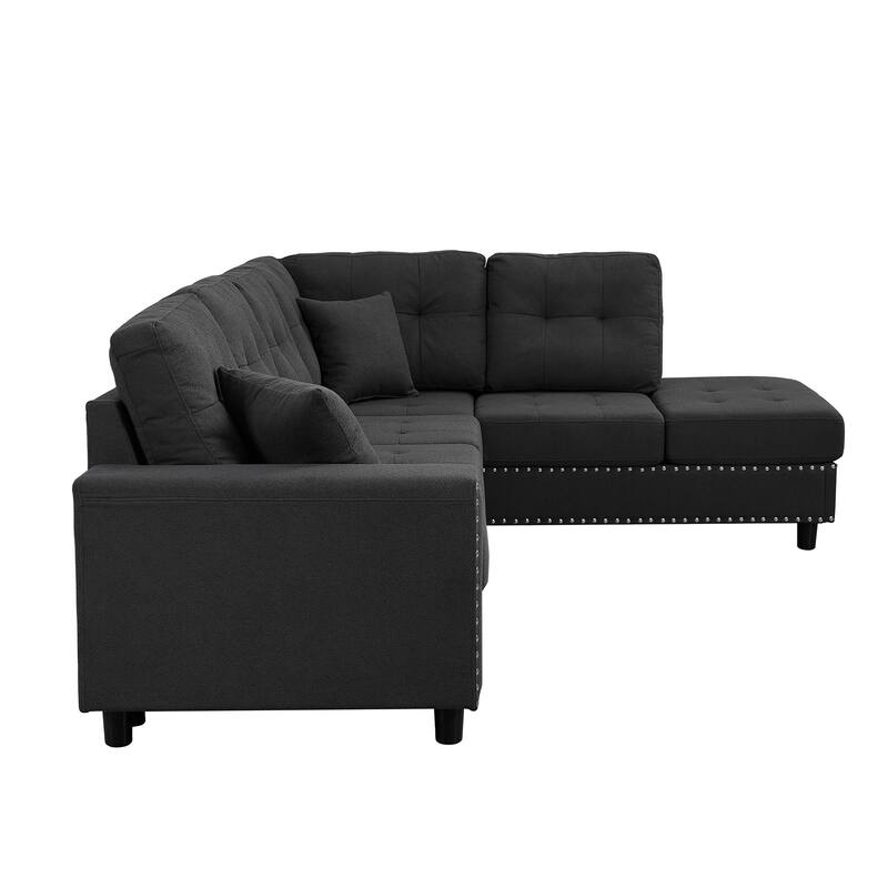 109.2" Polyester L-Shaped Sectional Sofa with Removable Cushions and 2 Pillows