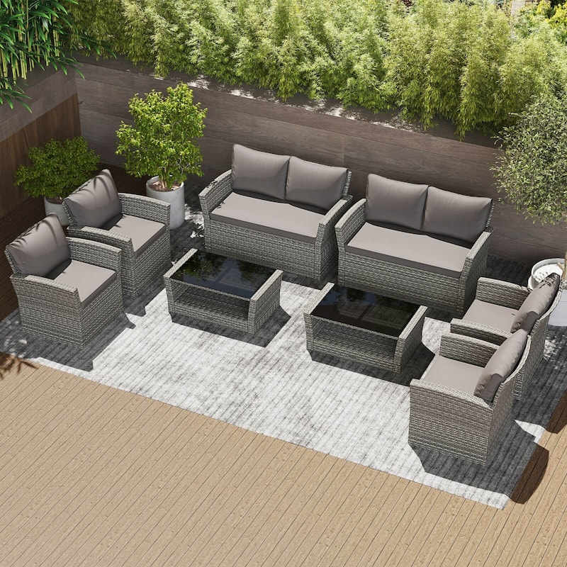 Costway 8 PCS Patio Furniture Set with 4 Rattan Chairs Loveseat Coffee - 8 PCS