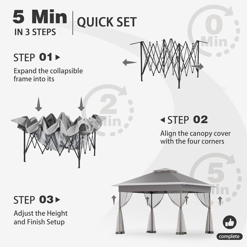 Bezseller 11' x 11' Pop -up Gazebo Tent with Mosquito Netting, Outoor Canopy Tent for Patio Garden Backyard Party