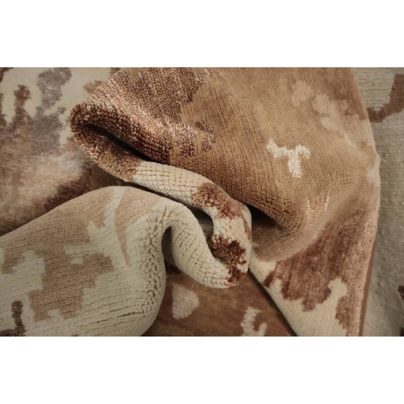 Hand Knotted Oriental Wool & Silk Carpet Modern All-Over Beige & Ivories Gabbeh Area Rug - 7' 4'' X 5' 4''