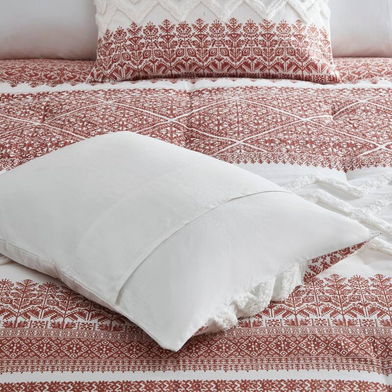 INK+IVY Mila Auburn 3 Piece Cotton Comforter Set with Chenille Tufting
