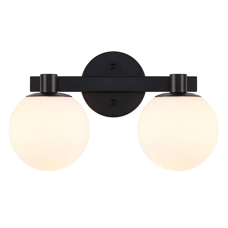 Cecil Globe Metal/Frosted Glass LED Vanity, by JONATHAN Y - 2-Light - Brass Gold/Black/White
