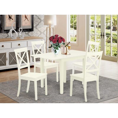 HomeStock 5-Pc Linen White Finish Solid Wood Top - Dining Room Set - Seats 4