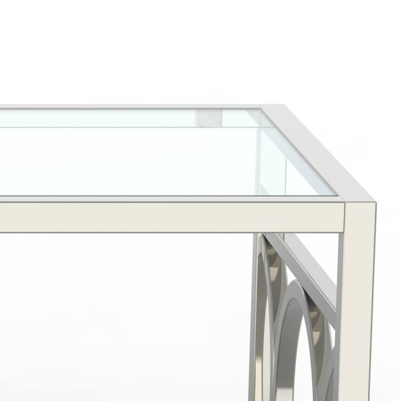 47.3" Contemporary Chrome Metal Tempered Glass Top Coffee Table