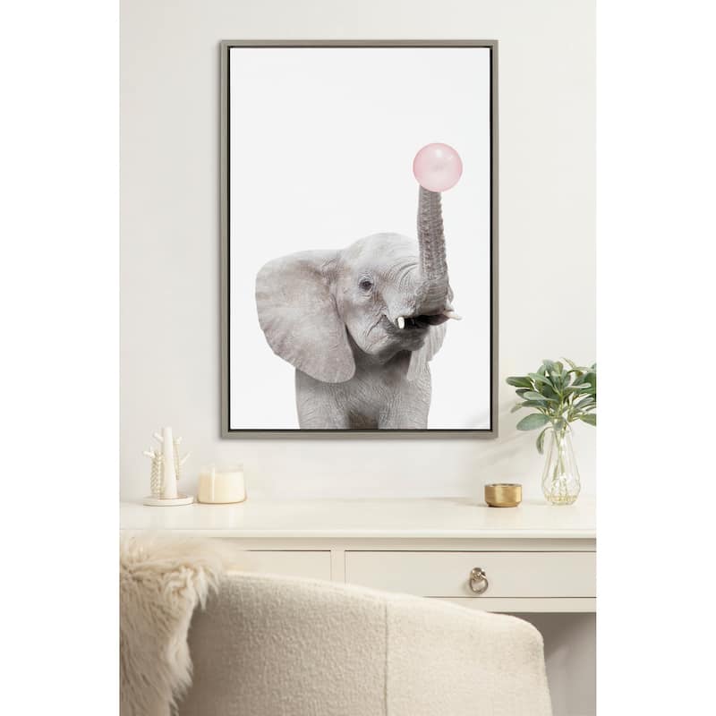Kate and Laurel Sylvie Gum Elephant Framed Canvas by Amy Peterson