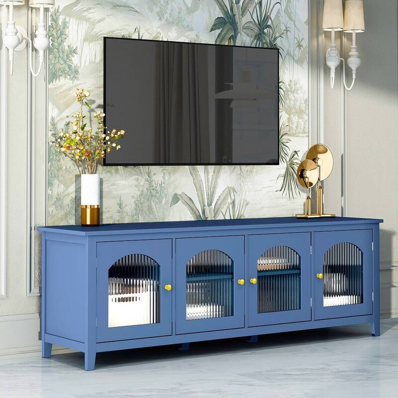 71" Modern TV Stand with Glass Door and Metal Handle