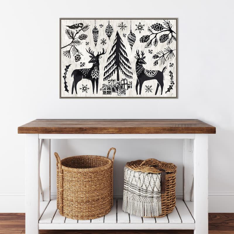 Woodcut Christmas I by Daphne Brissonnet Framed Canvas Wall Art