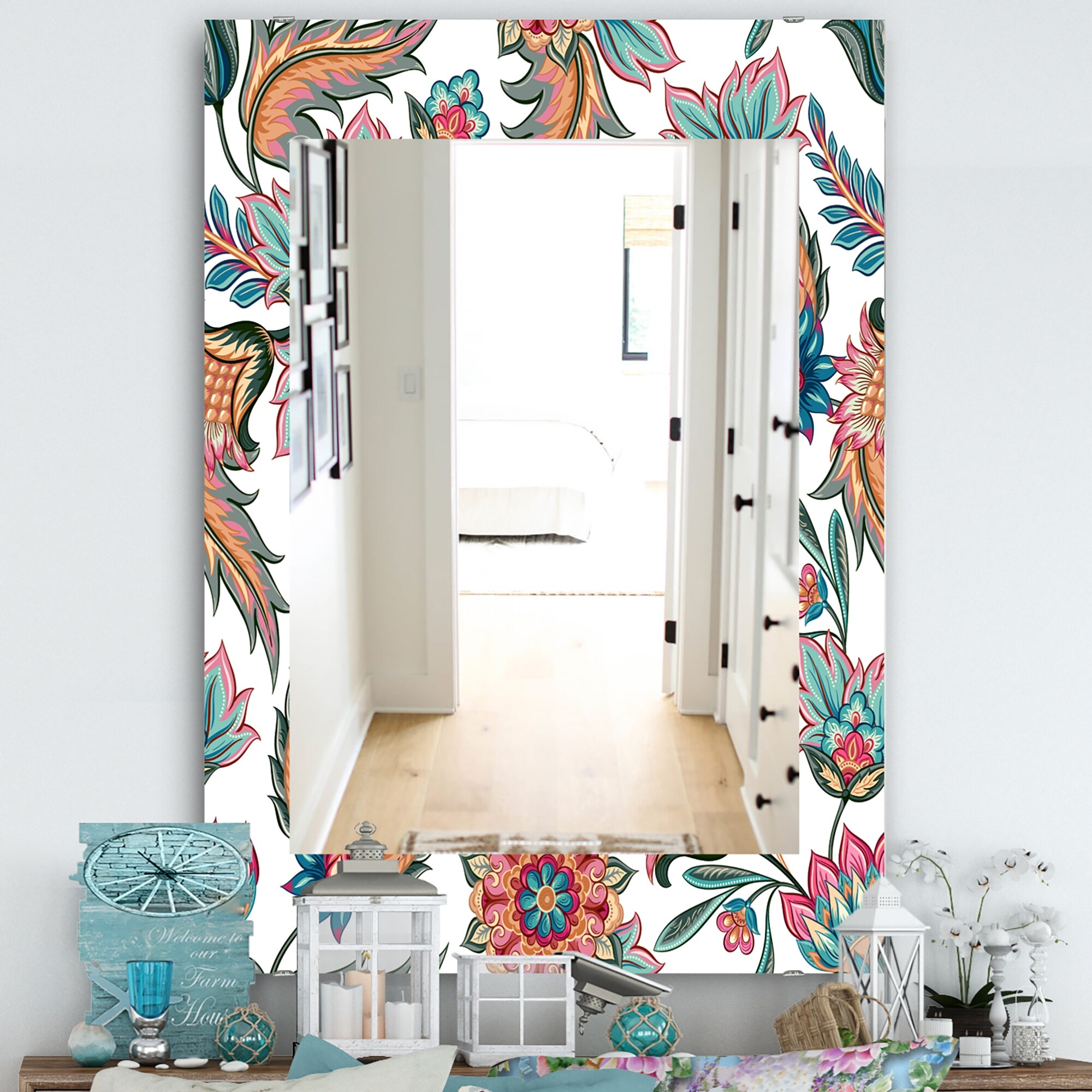 Designart 'Pink Blossom 48' Traditional Mirror Printed Wall Mirror Bed  Bath  Beyond 28559093