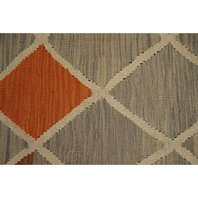 Hand Woven Oriental 100% Wool Carpet Southwestern Modern Greys & Charcoal Kilim Area Rug - 9' 6'' X 6' 6''