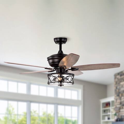 Industrial Black 5 - Blade Caged Ceiling Fan with Remote - 52-in