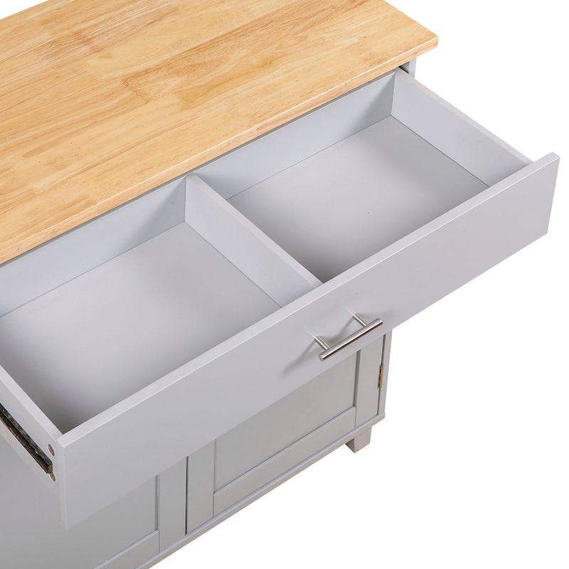 Rubberwood Kitchen Cart with Drop Leaf, Internal Storage Rack, Towel Rack and Spacious Divided Drawer