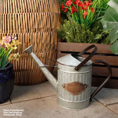 Alpine Corporation 12" Tall Vintage Style Decorative Metal Watering Can with Rustic Finish