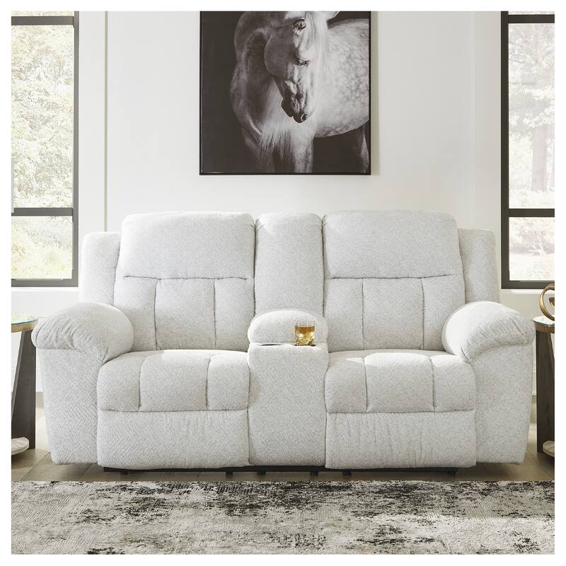 Signature Design by Ashley Frohn Double Reclining Loveseat with Console - 80"W x 40"D x 42"H - White
