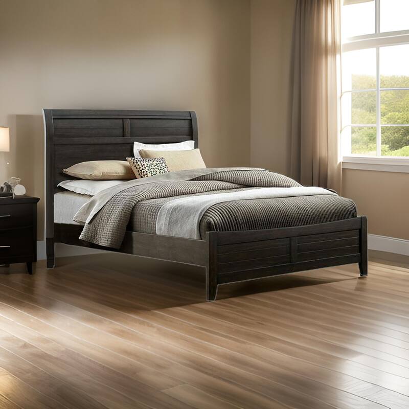 Lyna King Size Bed, Curved Headboard, Rich Walnut Brown Solid Wood