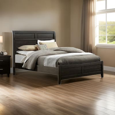 Lyna King Size Bed, Curved Headboard, Rich Walnut Brown Solid Wood