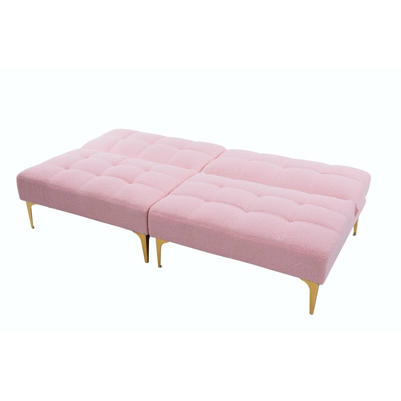 Convertible Sofa Bed Futon with Gold Metal Legs in Teddy Fabric