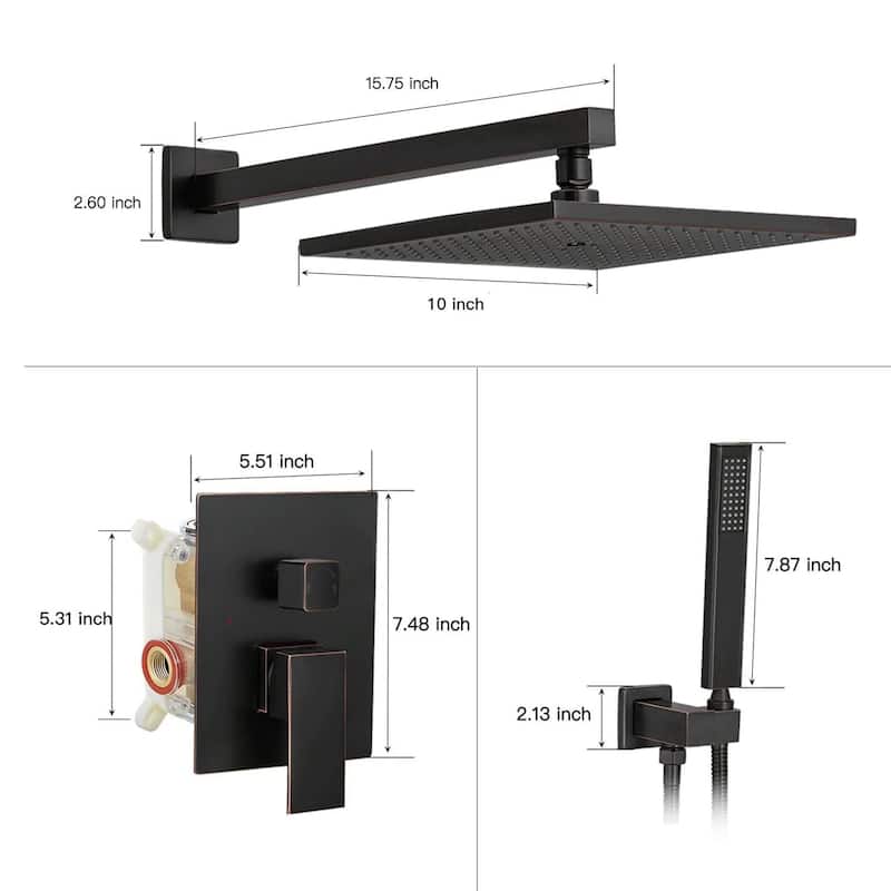 10 Inch Square Bathroom Shower Combo Set - 19.09"D x 14.96"H x 13.98"W