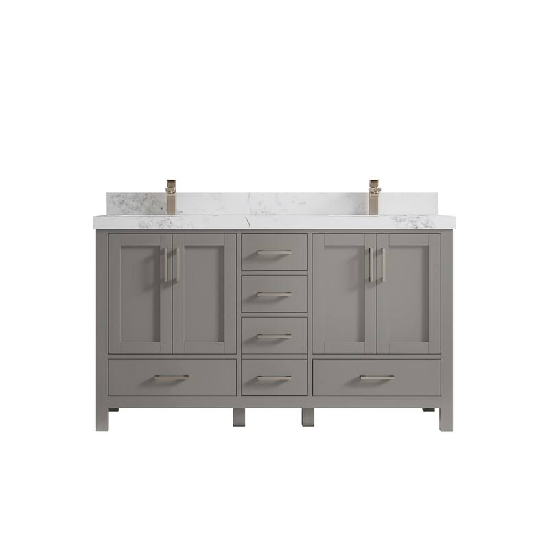 Willow Collections 60 in. W x 22 in. D Malibu Double Sink Bathroom Vanity with Countertop - 2" Calacatta Nuvo - Elephant Skin Gray