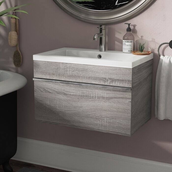Trough Collection 24" Wall Mount Cultured Marble Bathroom Vanity with Sink and Drawer