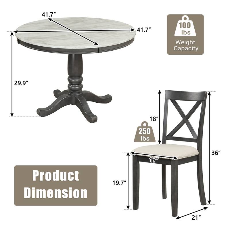 Dining Set Standard Height Table, Wood Table with & 4 Upholstered