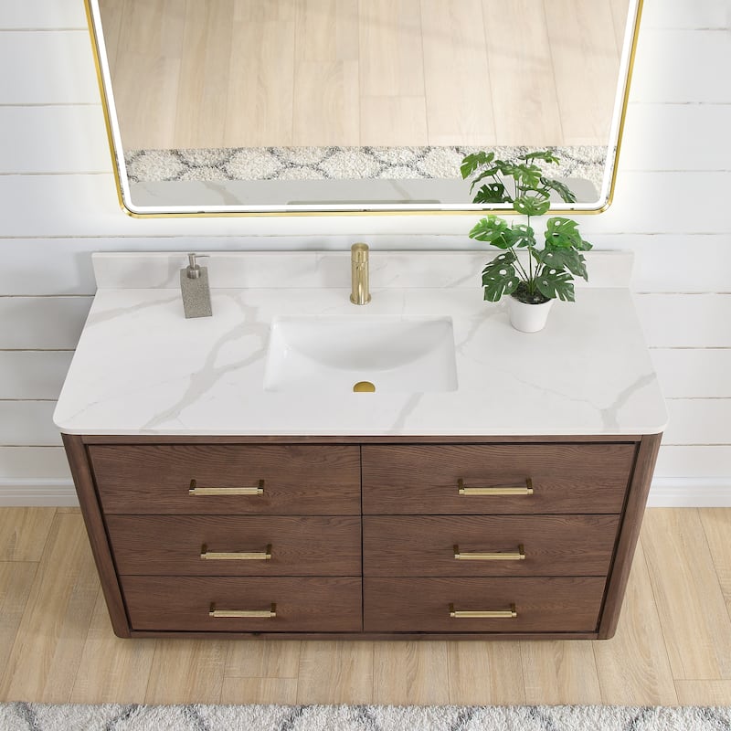 Porto Bath Vanity with White Quartz Stone Top and Mirror