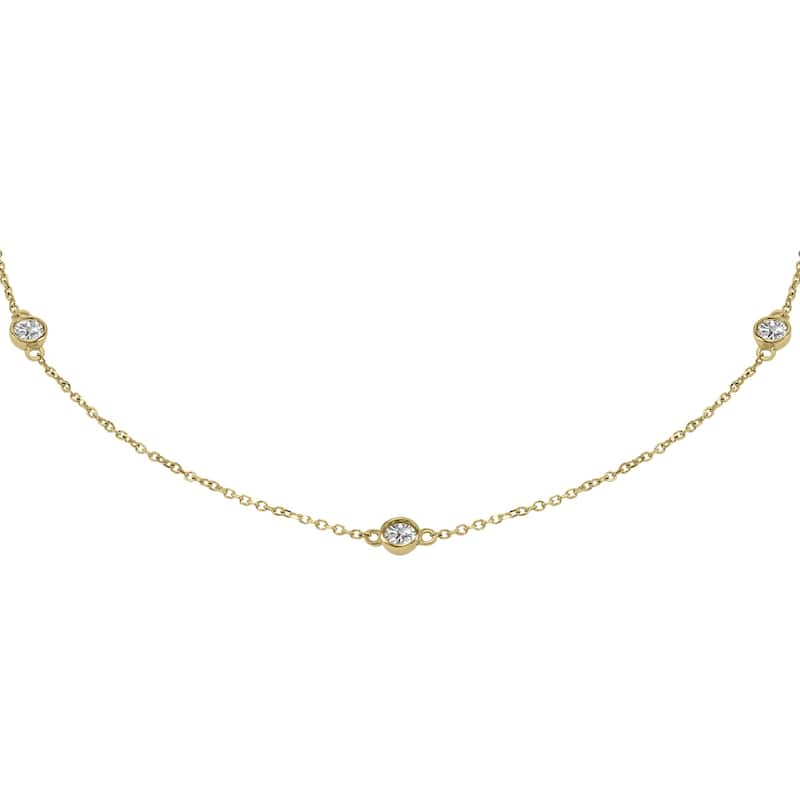 Marquee 0.75 Carat TW Bezel Set Lab Grown Diamond Station Necklace in 14K Yellow Gold