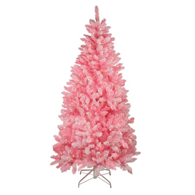7' Pre-Lit Medium Flocked Artificial Christmas Tree - Clear Lights