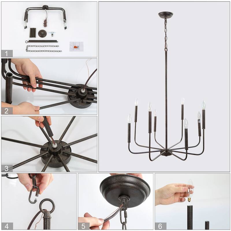 Modern Farmhouse Black 8-Light Chandelier Transitional Metal Dining Room Lights