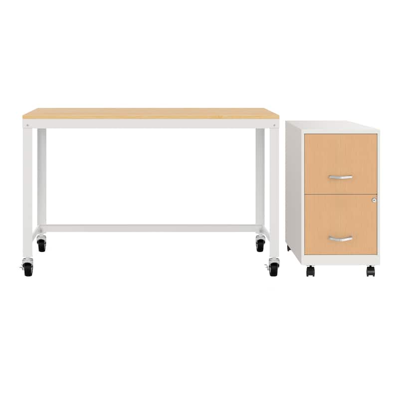 Space Solutions Home Office Natural Wood Finish Desk and Storage Set - White
