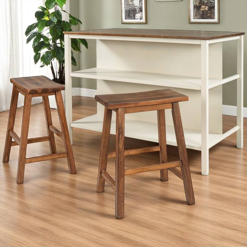 3-Piece Solid Wood 45" Table Set with 2 Stools, Counter Height Dining Set with Open Storage Shelves for Dining Room or Kitchen
