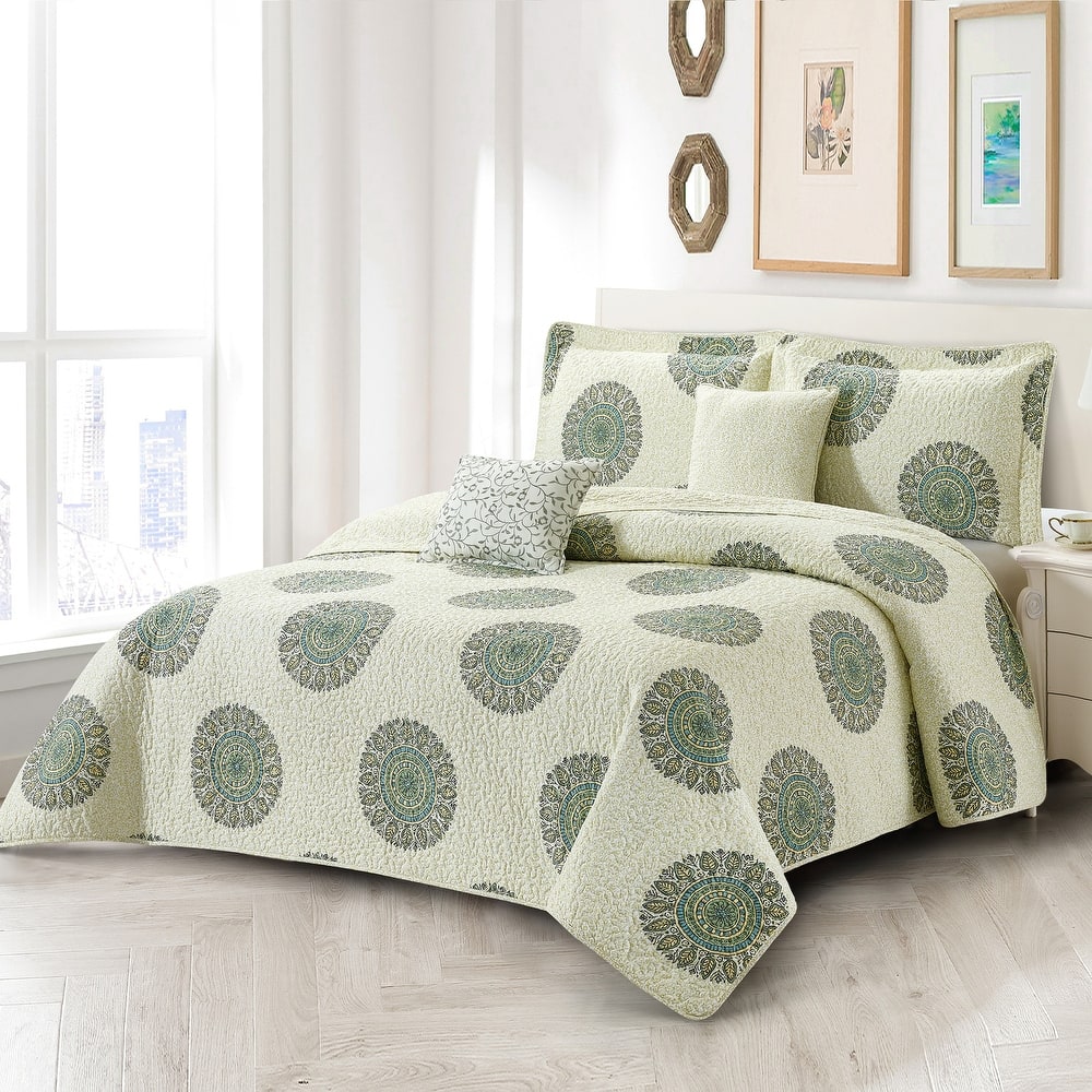 Home Soft Things 5 Piece Printed Microfiber Encore Quilts Bedding Set