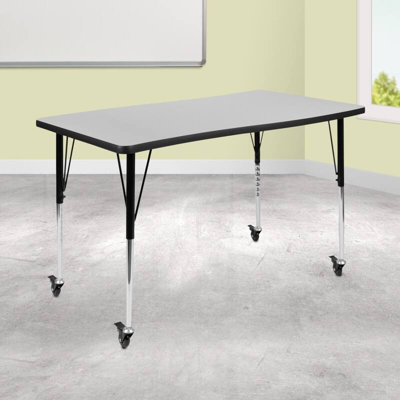 Mobile 28"Wx47.5"L Rectangular Wave Collaborative Grey Adjustable Activity Table - Grey