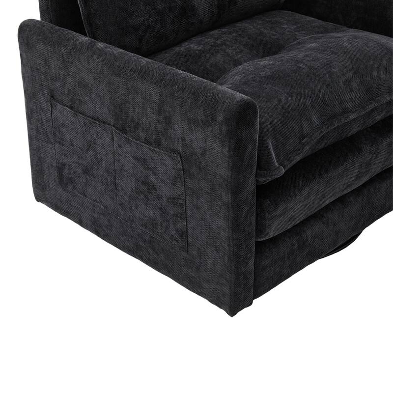 Chenille 360° Swivel Barrel Chair with Memory Foam and Side Pockets