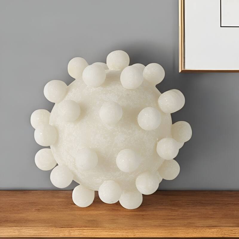 HomeRoots 6" Ivory Resin Knobby Nubs Orb Tabletop Sculpture - 5" W x 5" D x 5" H
