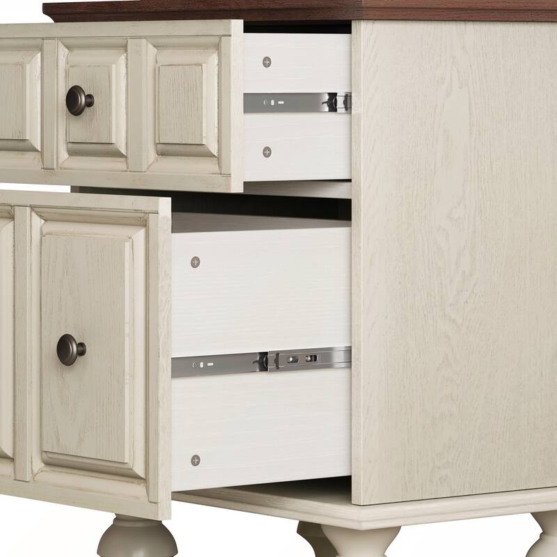 Vintage Nightstand with 2 Drawers and Roman Column Legs for Bedroom and Living Room